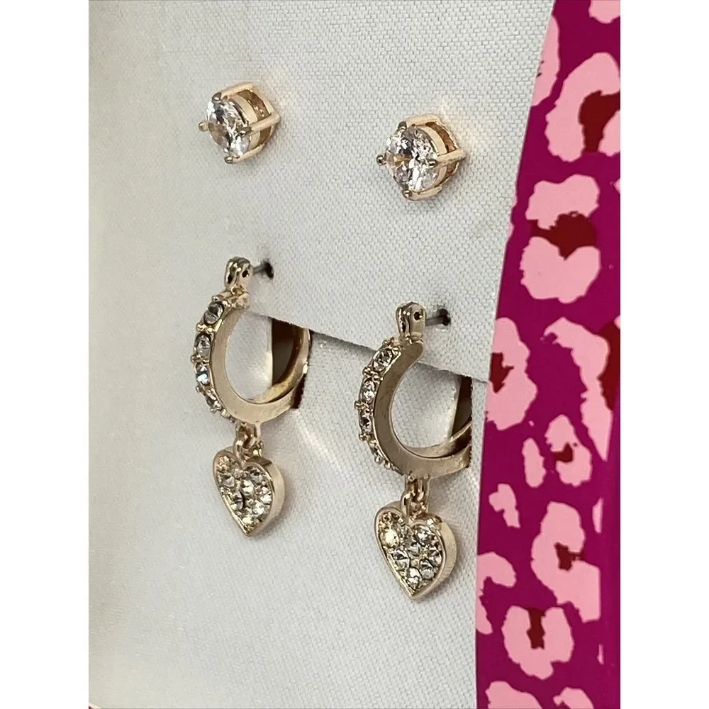 Guess A12066-21 Rose Gold-Tone 2-Pc Set Crystal Heart Earrings MSRP $25 G27